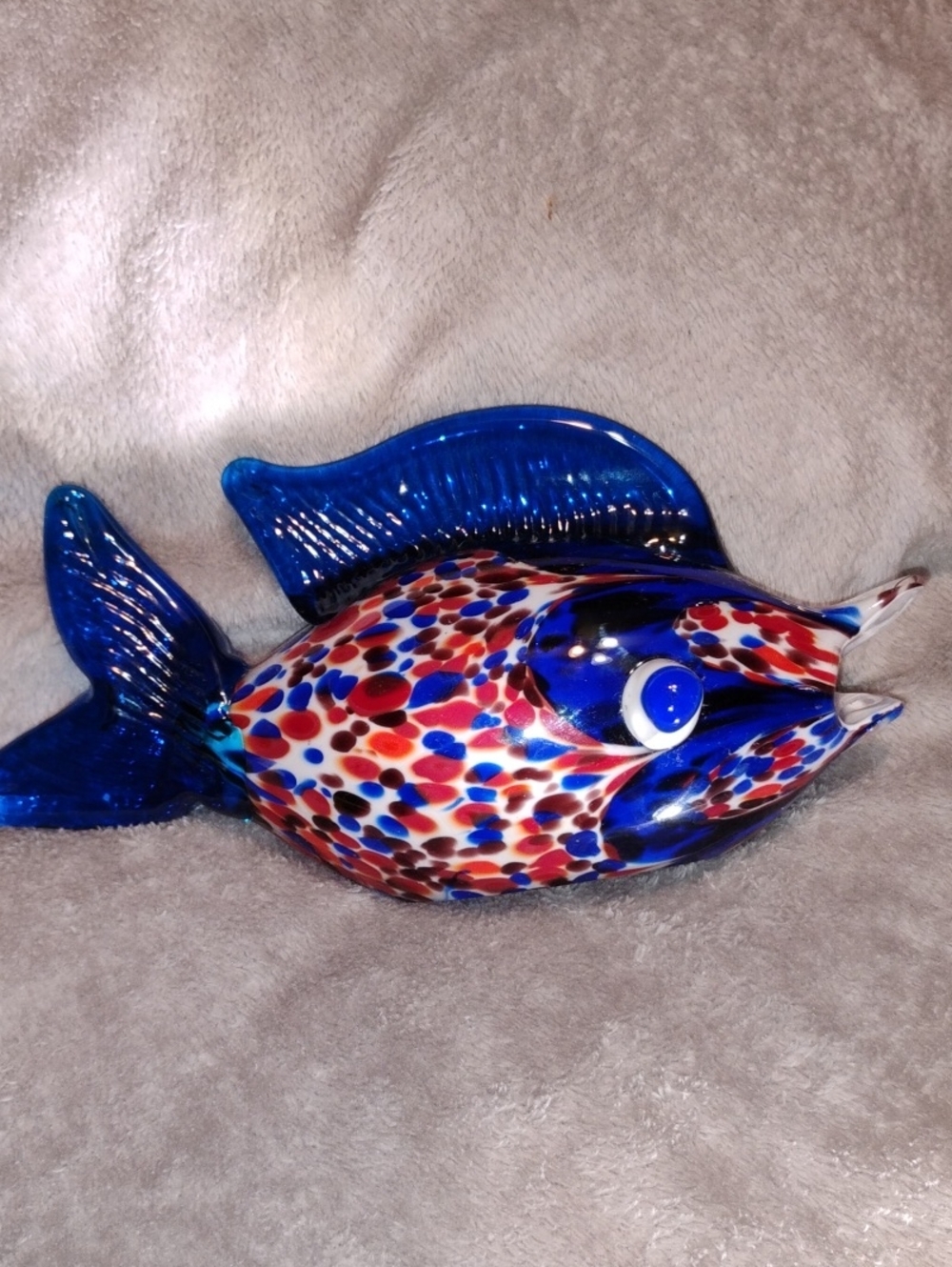 Handblown Blue, Red & White Decorative Glass Fish Sculpture